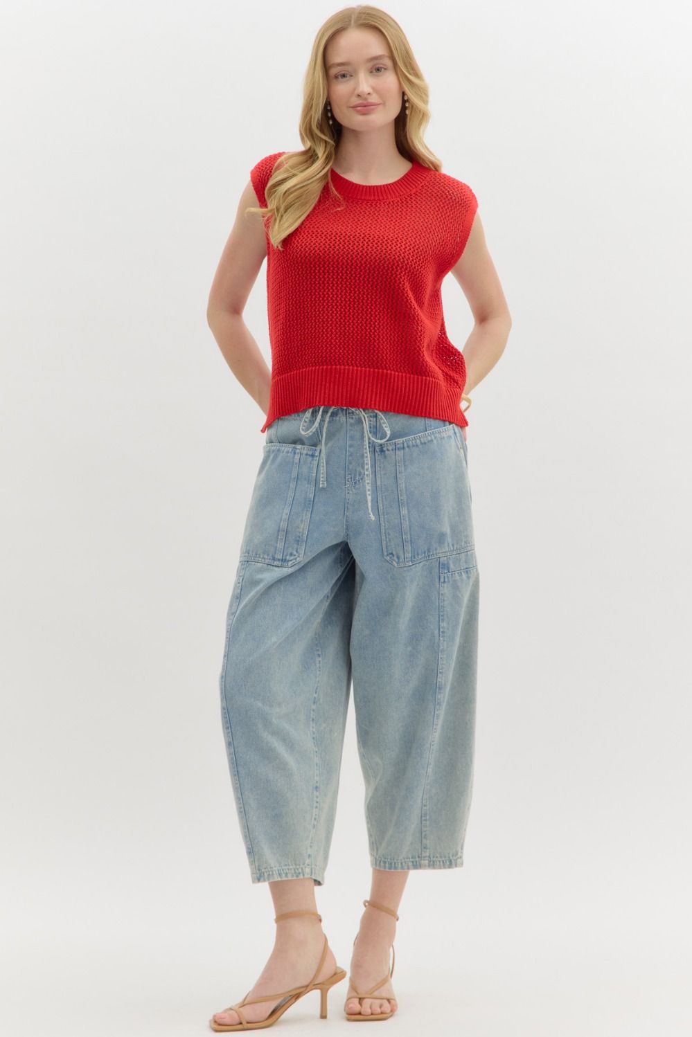 Red Knit Sleeveless Pullover