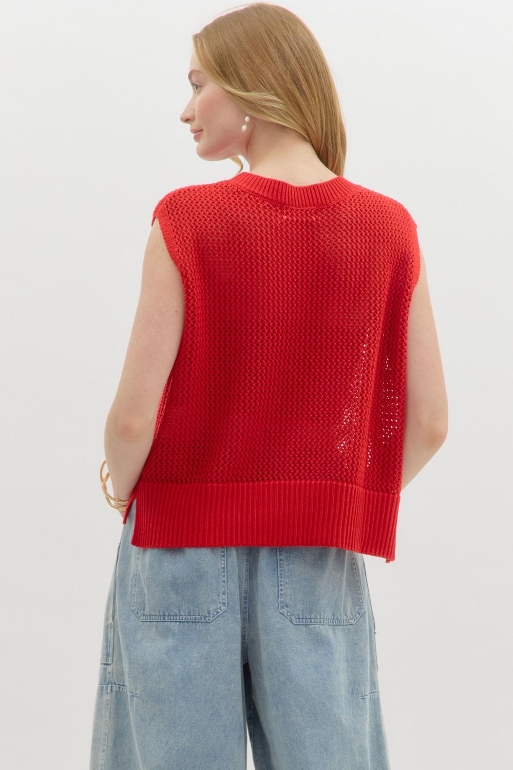 Red Knit Sleeveless Pullover