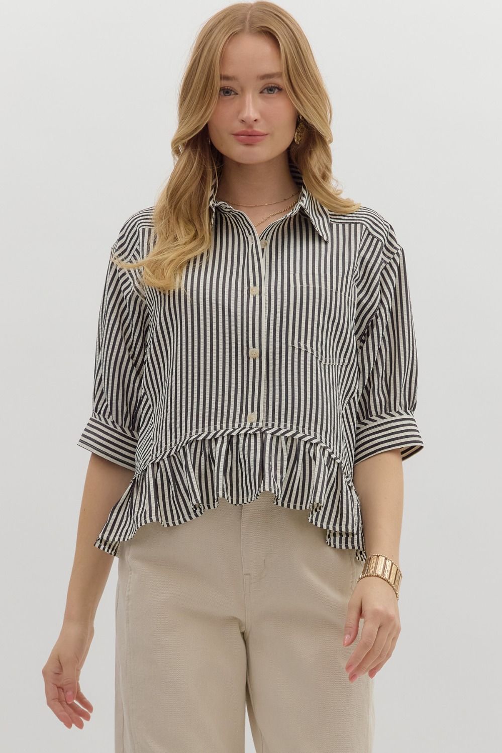 Stripe Ruffle Hem Top