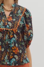 Botanical Print Dolman Sleeve Top
