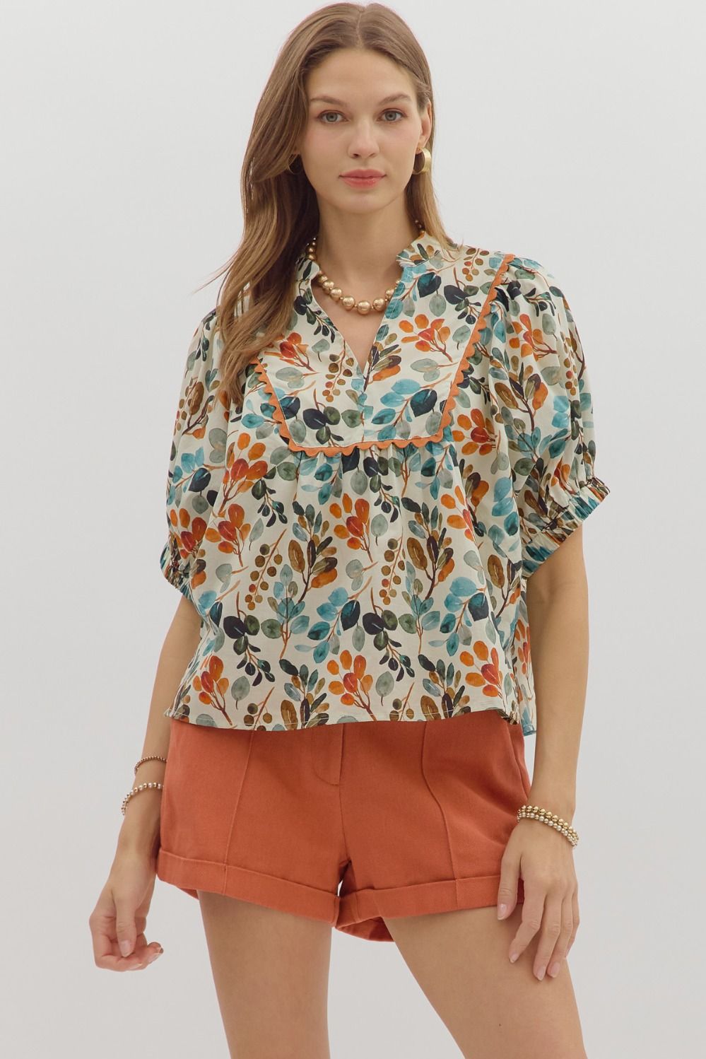 Botanical Print Dolman Sleeve Top
