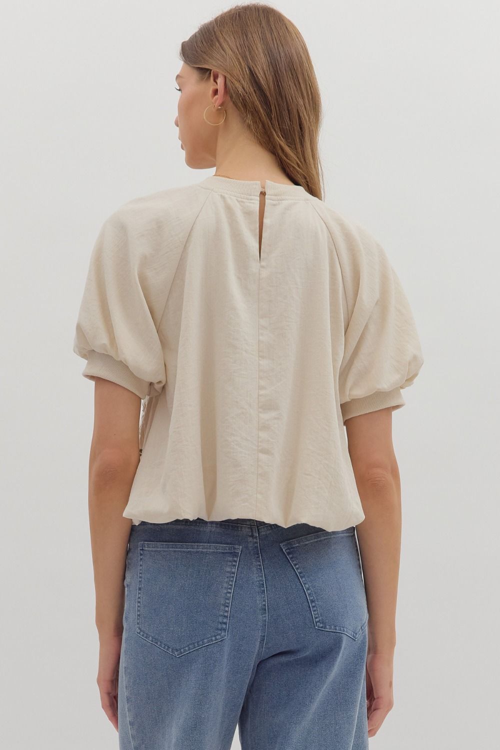 Embroidered Hem Top in Ecru