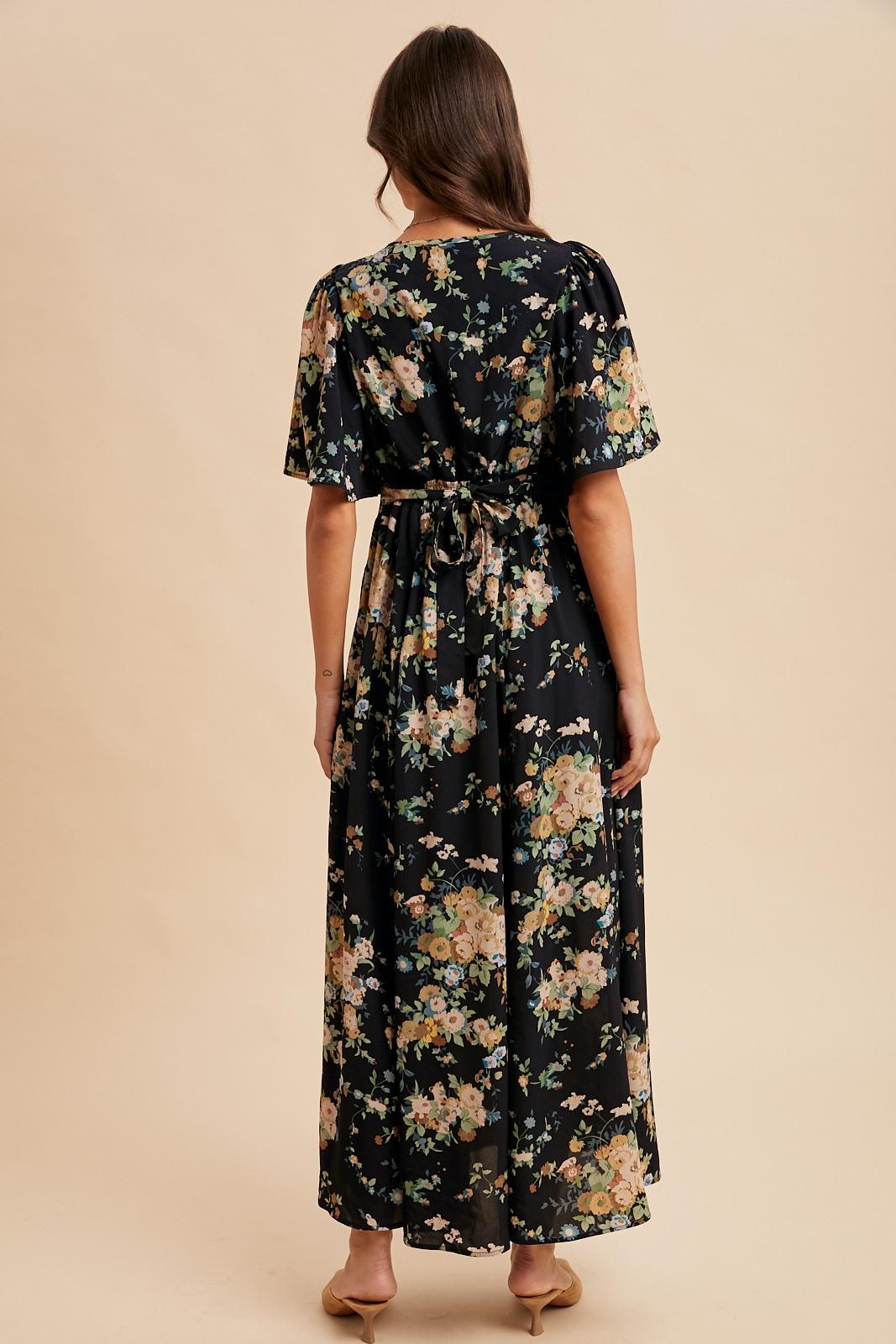 Floral Flutter Sleeve Maxi Dress