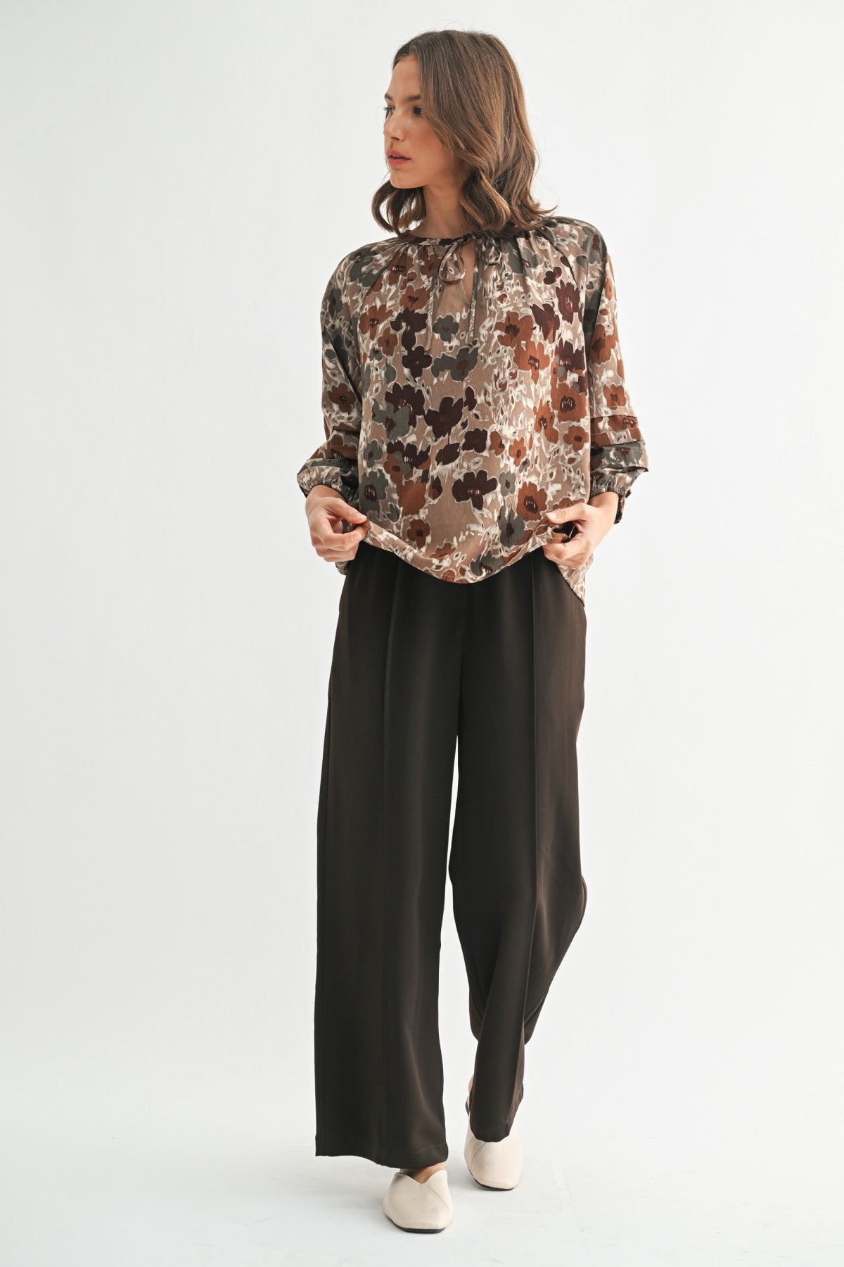 Flower Print Puff Sleeve Blouse