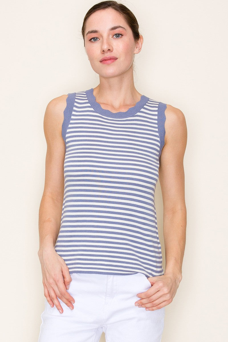 Stripe Scallop Sweater Tank