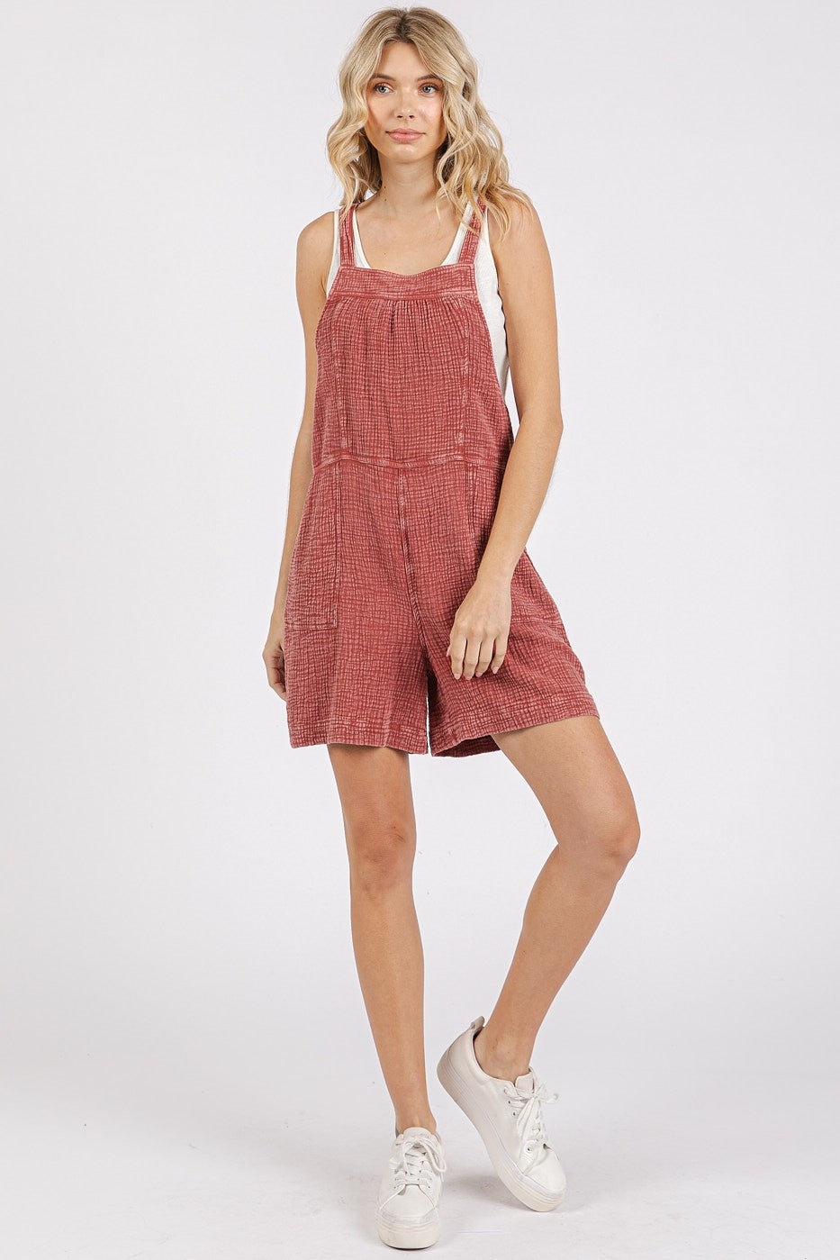 Mineral Wash Gauze Back Tie Romper in Dk. Mauve