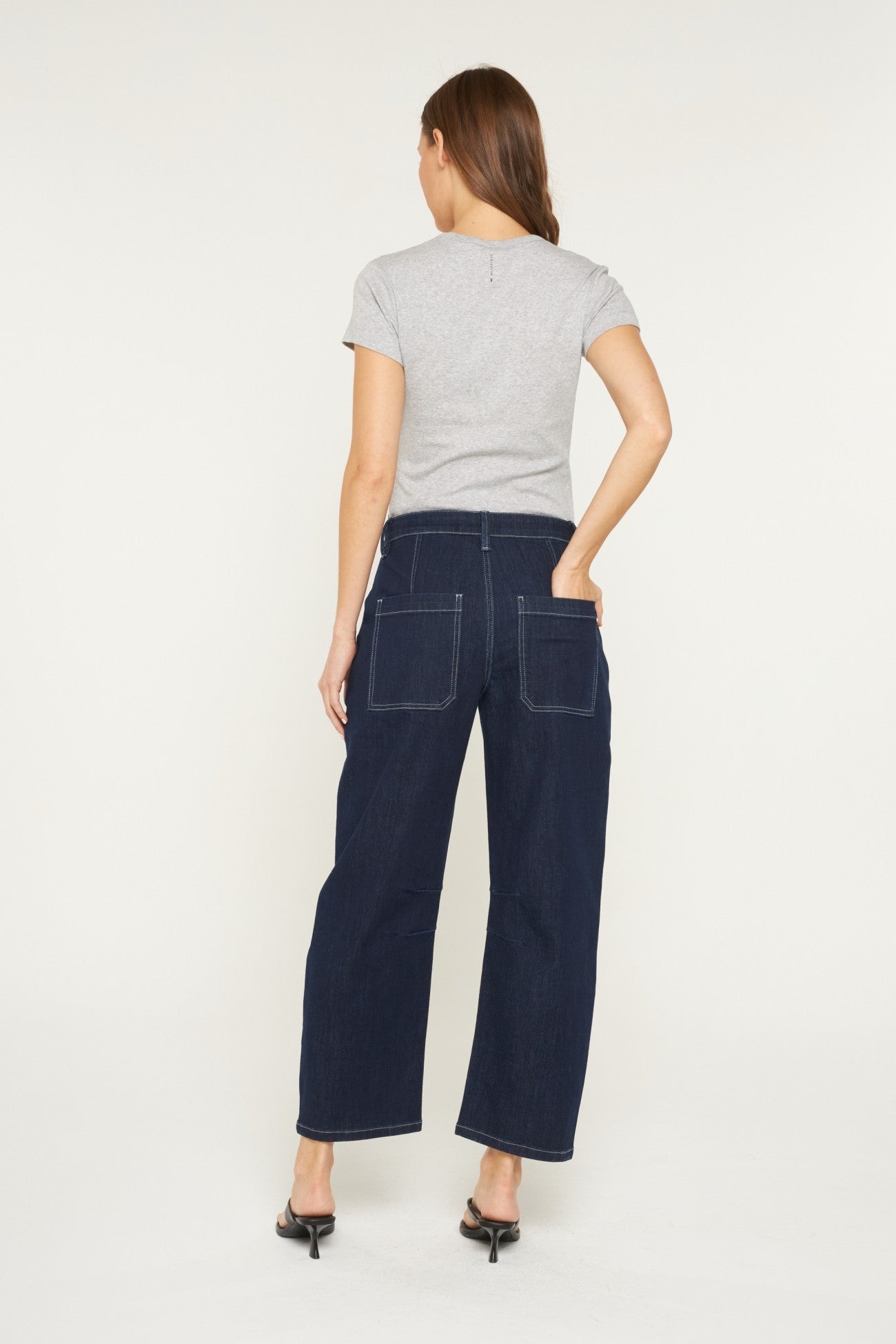 High Rise Barrel Jeans in Dk. Wash