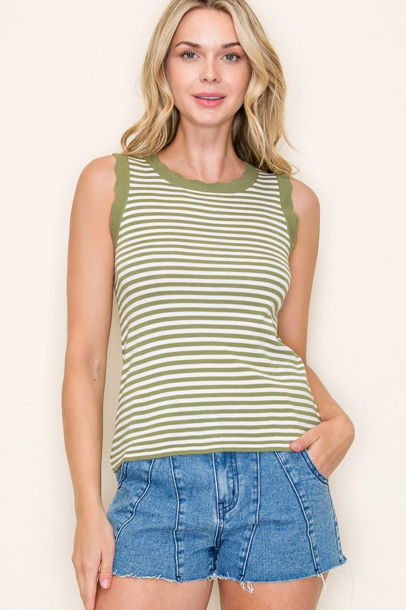 Stripe Scallop Sweater Tank