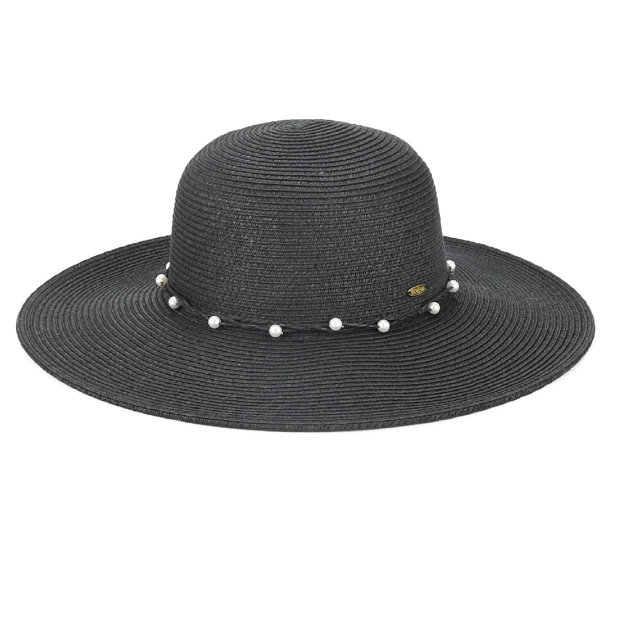 C.C. Wide Brim Sun Hat with Pearl Trim