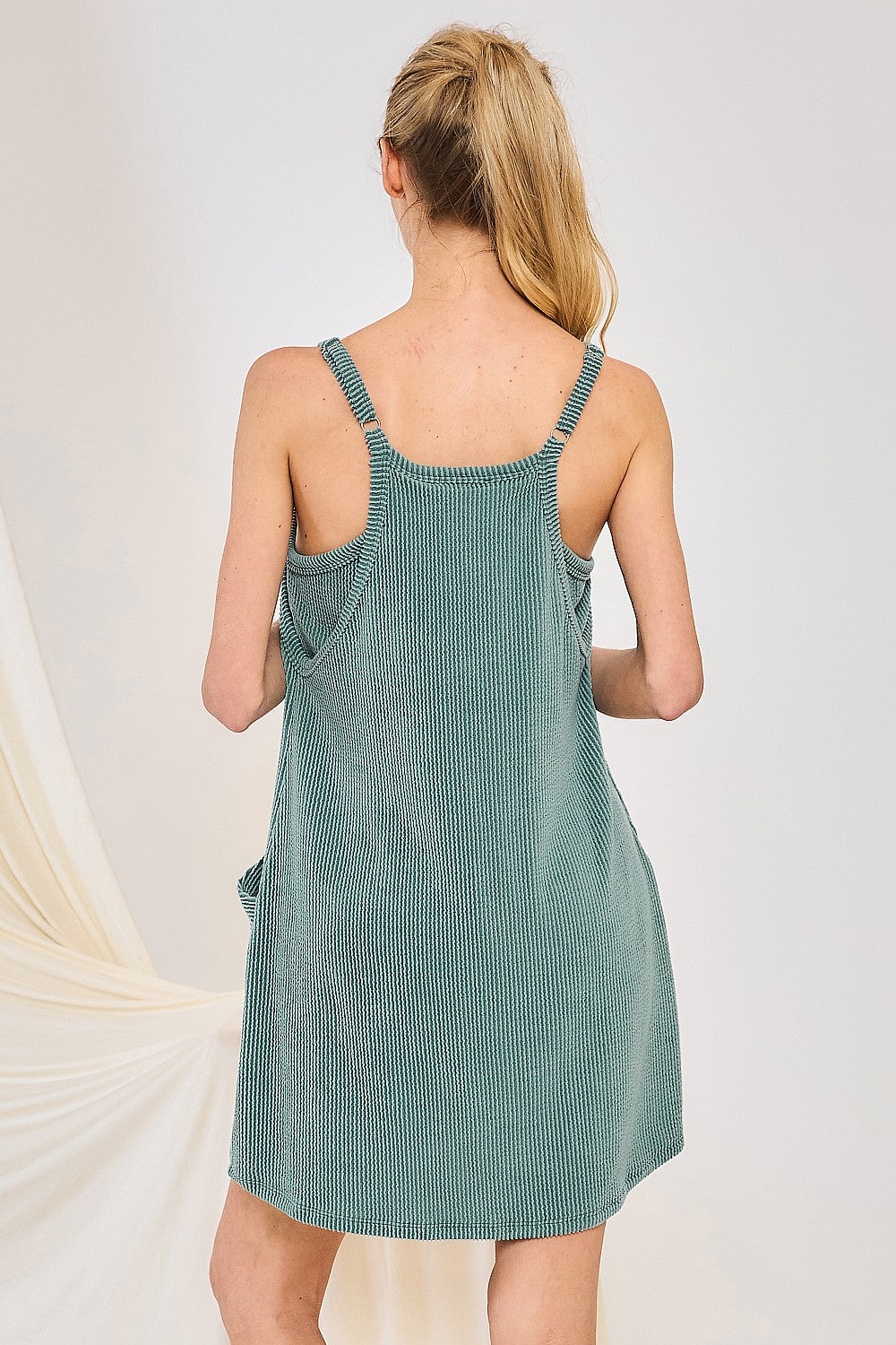 Wave Rib V-Neck Romper Dress