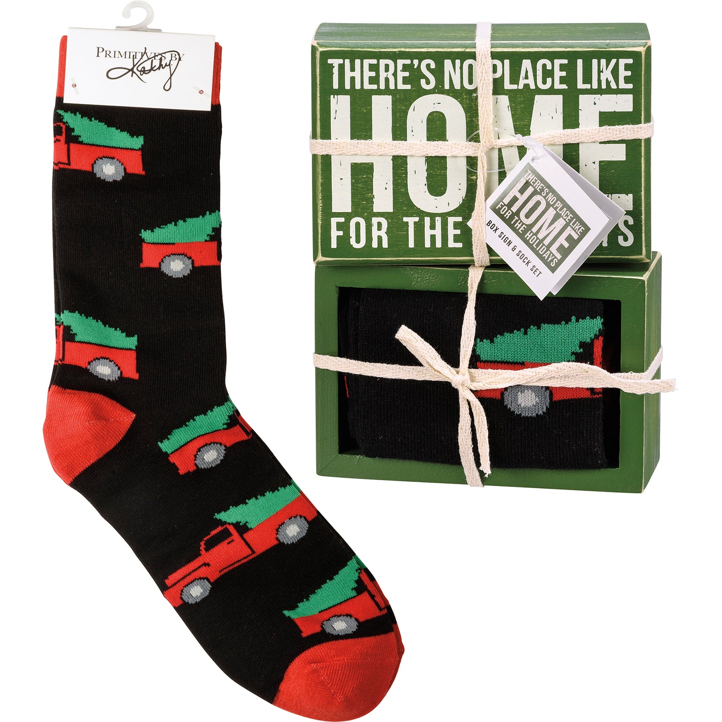 Box Sign & Sock Set - Home For The Holidays