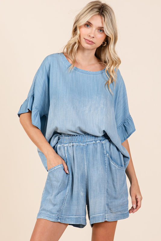 Washed Tencel Chambray Shorts
