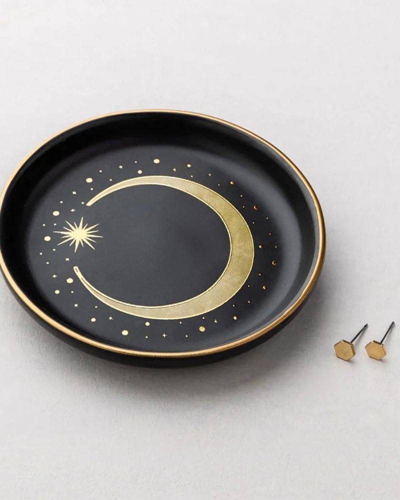 Crescent Jewelry Dish and Stud Earrings Set in Gold