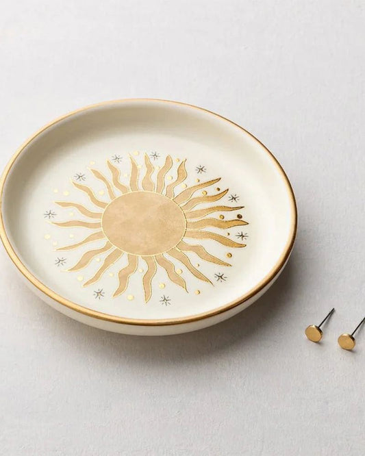 Sun Rays Jewelry Dish and Stud Earrings Set in Gold