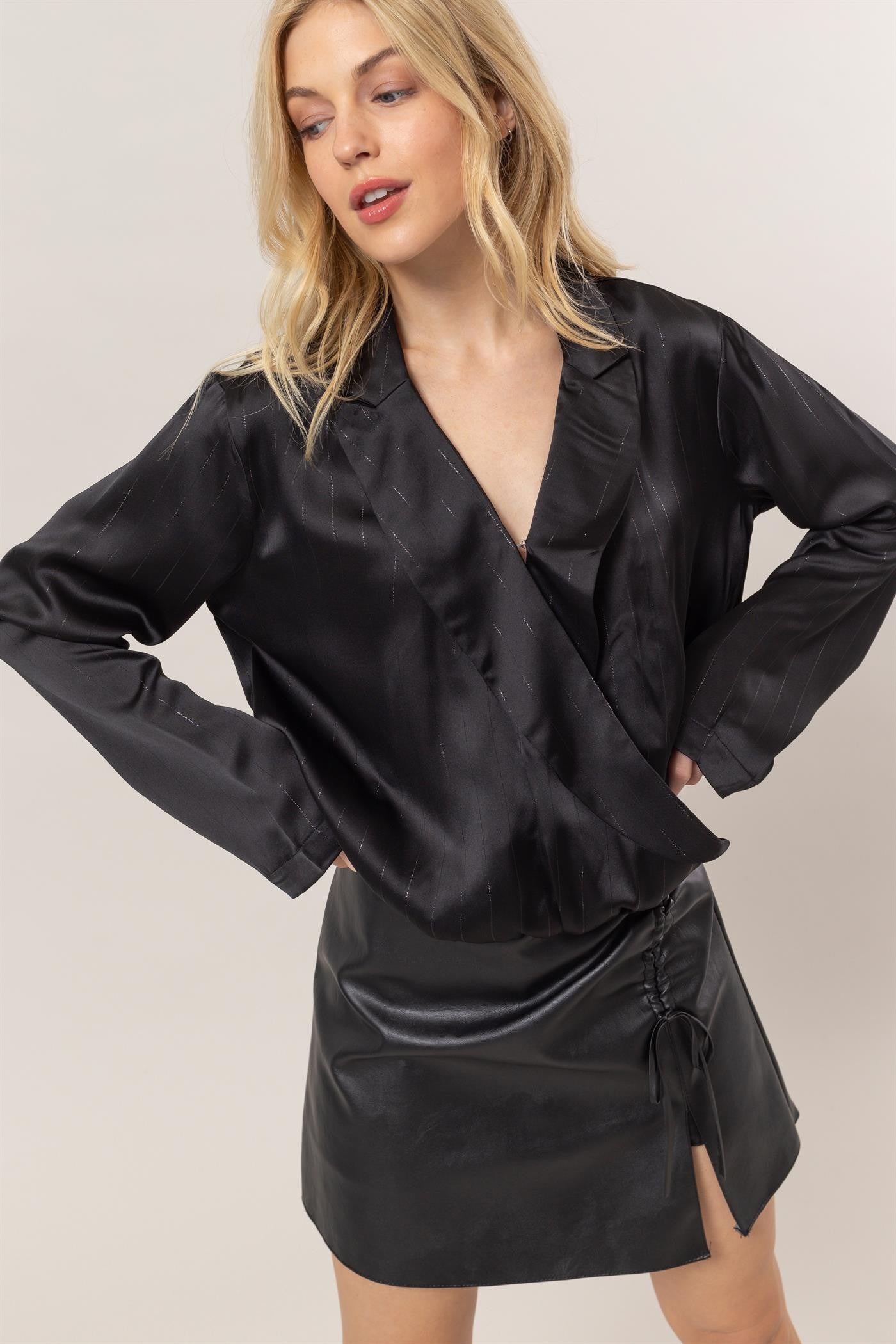 Sophisticated Lurex Wrap Blouse in Black