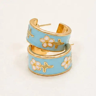 Garden Meadow Flower Enamel Huggie Hoop Earrings