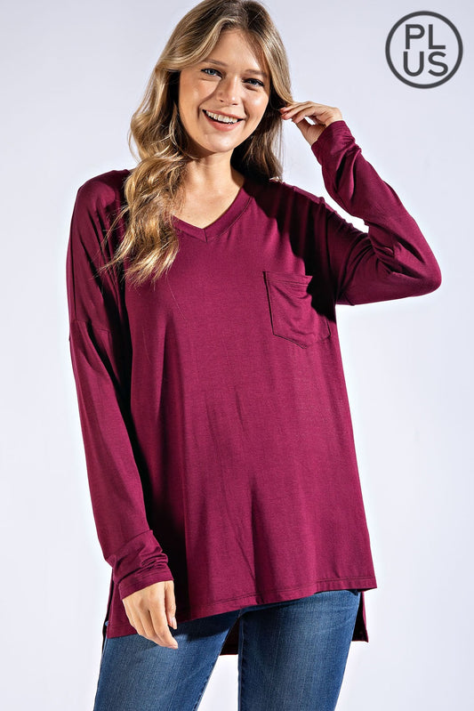 Curvy V-Neck Long Sleeve Top