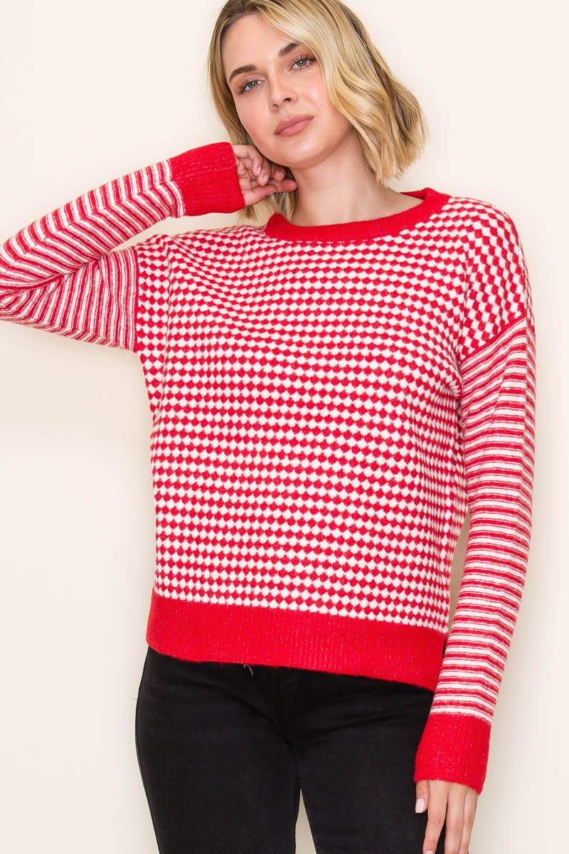 Checkerboard Sweater in Red