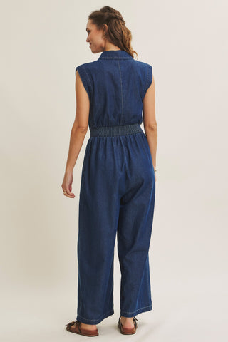 Washed Denim Wide-leg Jumpsuit