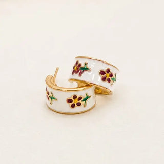Garden Meadow Flower Enamel Huggie Hoop Earrings