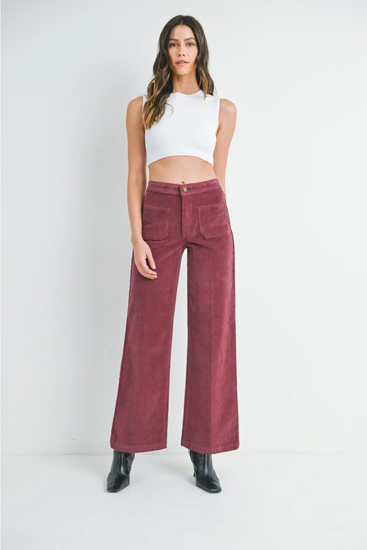 Corduroy Mini Patch Pocket Jeans in Burgundy