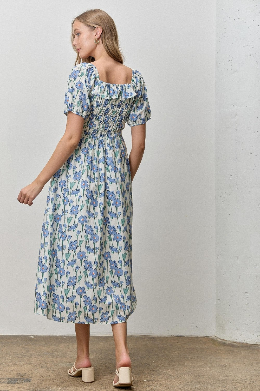 Floral Print Midi Dress in Blue