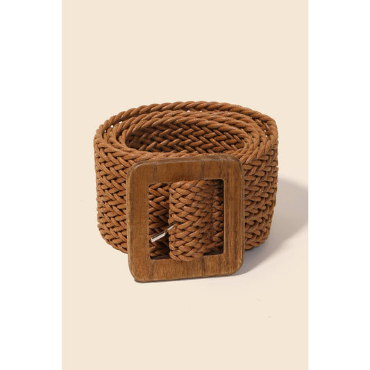 Wooden Square Buckle Braided Belt