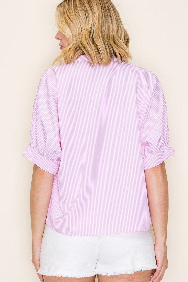 China Collar Stripe Button Down Top