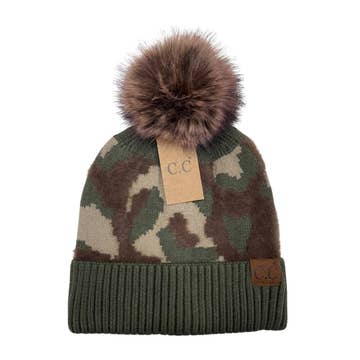 Abstract Camo Print Pom C.C Beanie