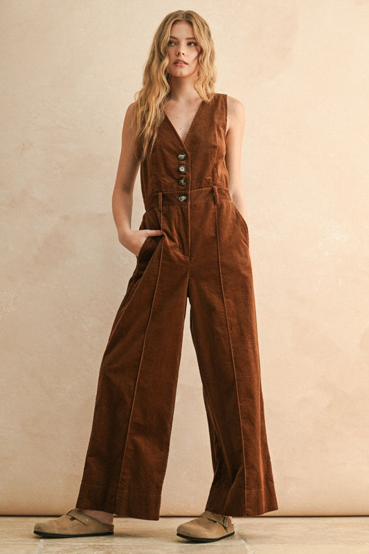 Corduroy Button Up Jumpsuit