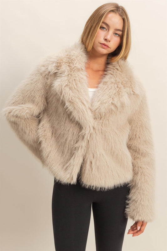 Shawl Collar Faux Fur Jacket