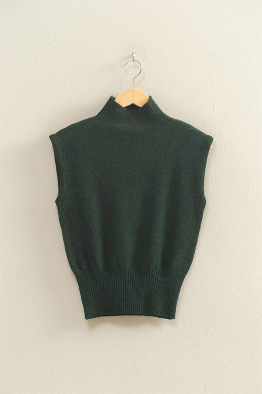 High Neck Sleeveless Knit Top Deep Green