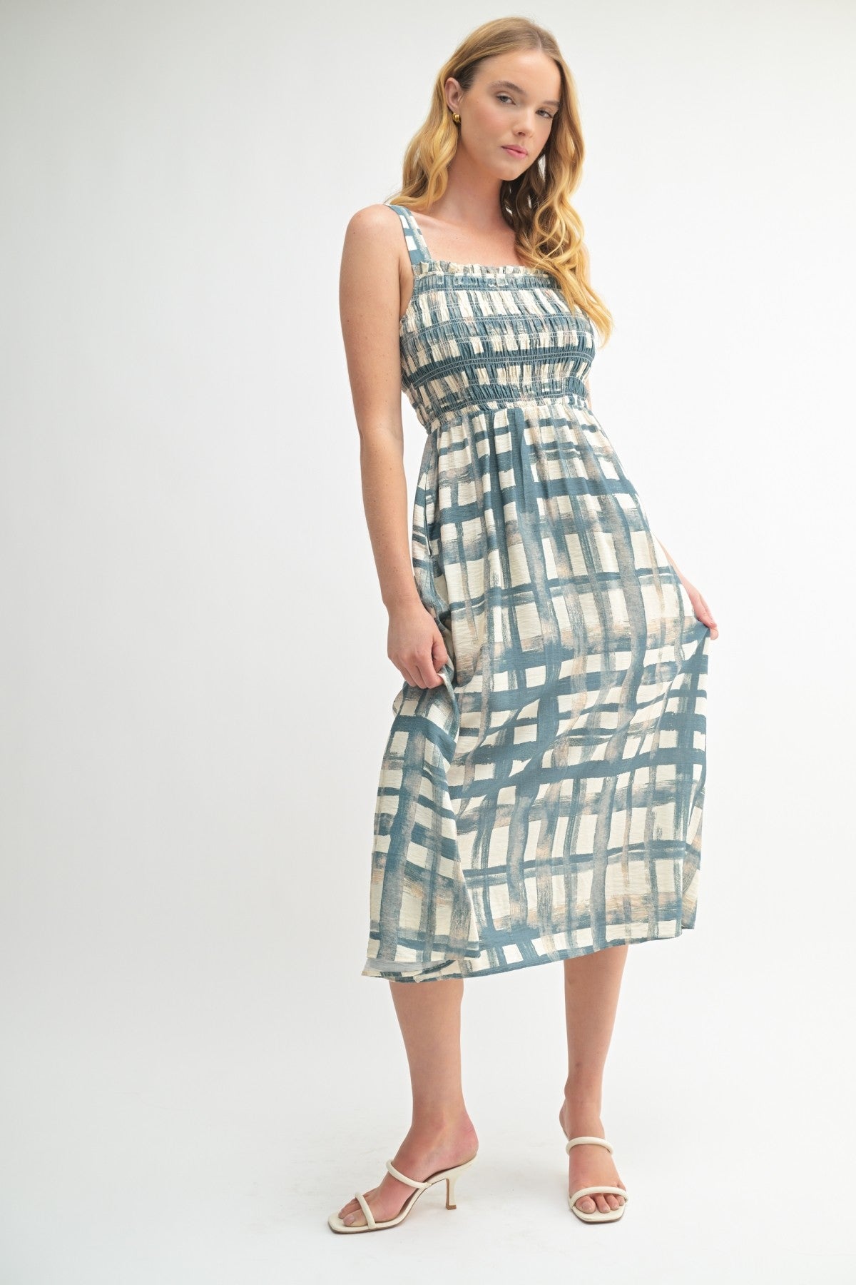 Geo Print Smocking Detail Dress