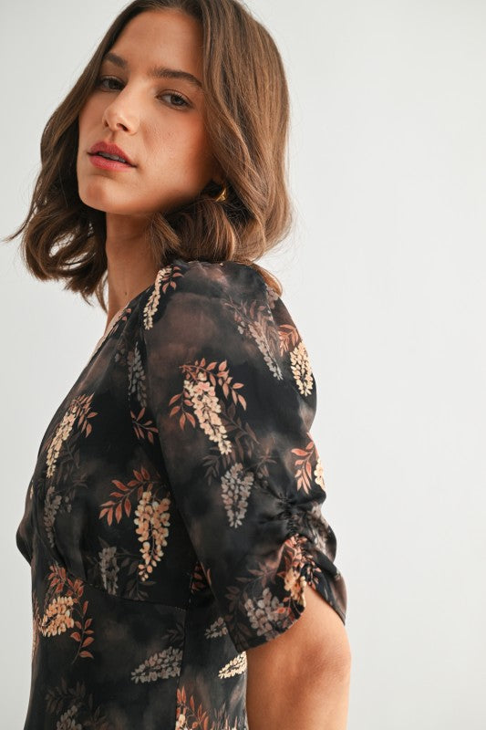 Leaf Print Satin Dress