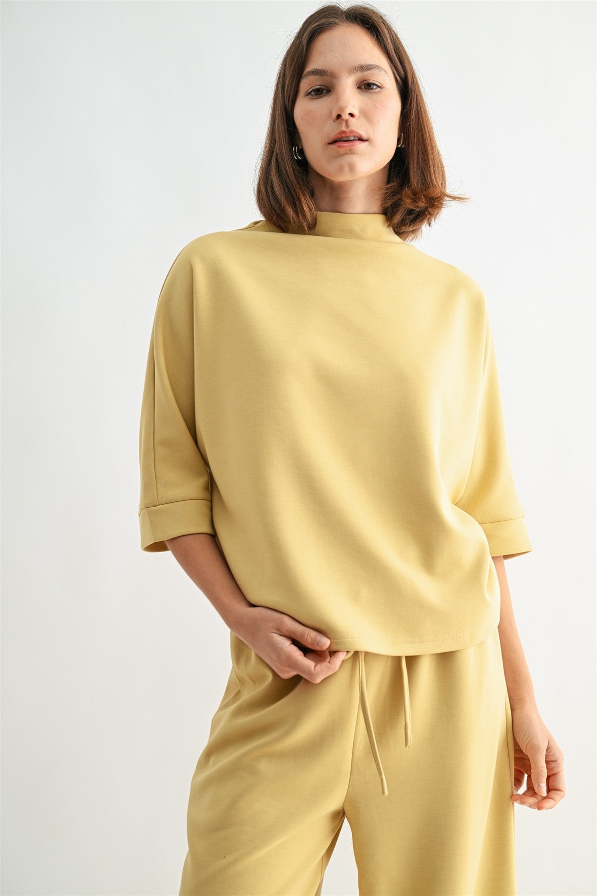 Scuba Mock Neck Knit Top in Butter Yellow