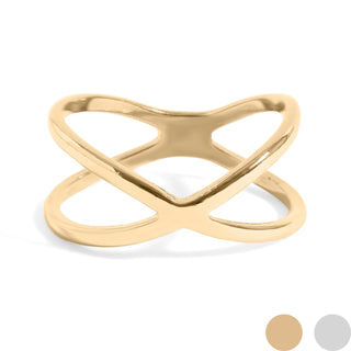 Steel Atomic X Ring in Gold