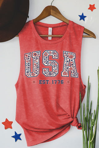 USA Est. 1776 Floral Graphic Tank Top