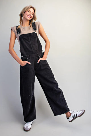 Mineral Wash Barrel Overalls in Ash Black