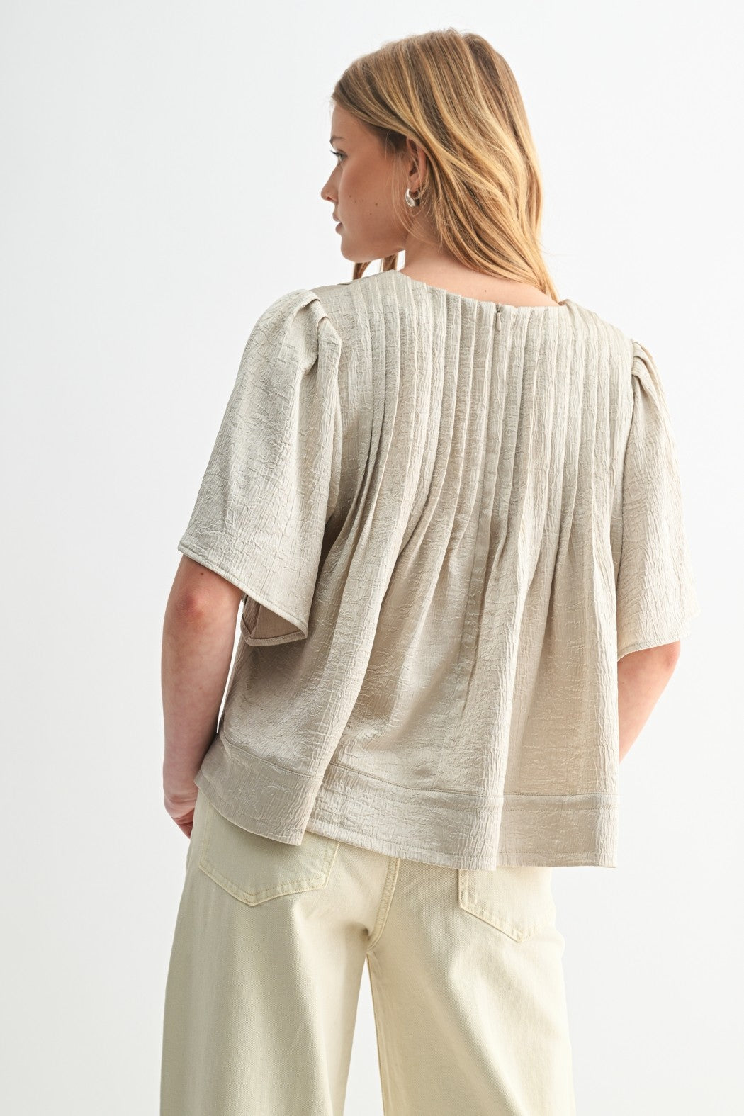 Texture Satin Pin Tuck Detail Blouse