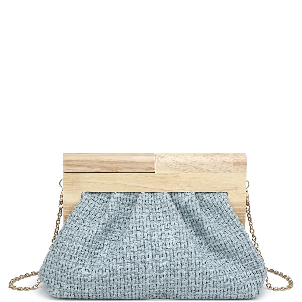 Woven Crossbody with Wood Handle in Blue