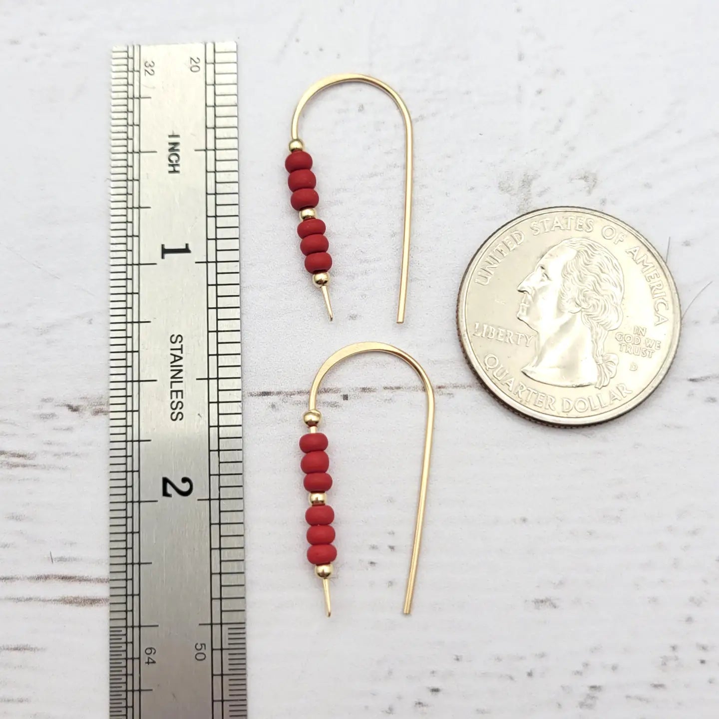 Gold & Red Threader Earrings