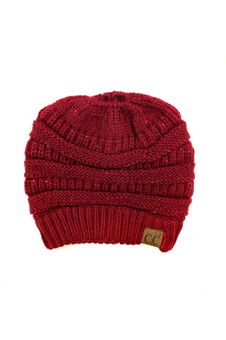 C.C. Pony Tail Beanie in Burgundy