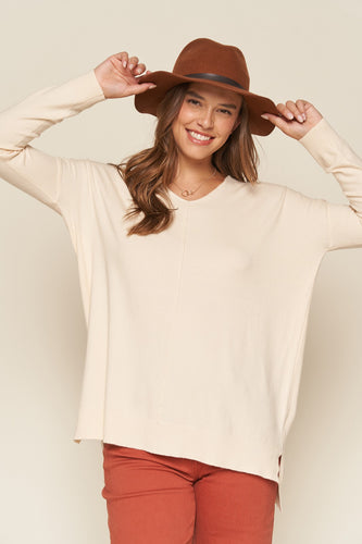 V-Neck Hi/Low Sweater Neutral Collection