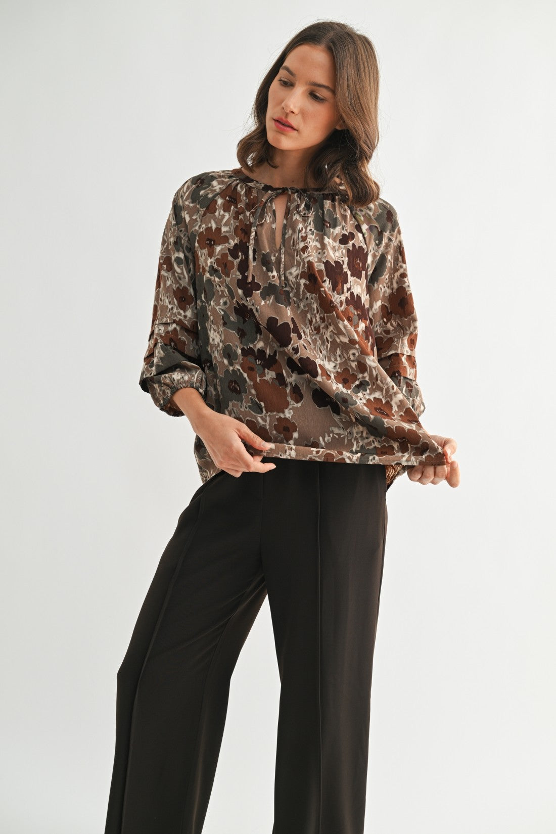 Flower Print Puff Sleeve Blouse