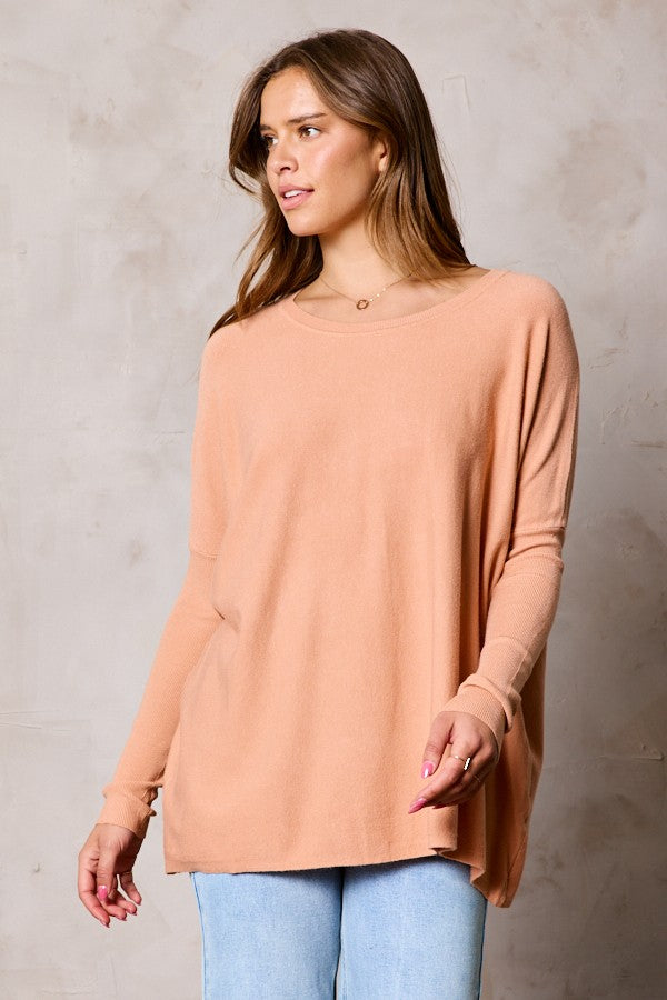 Oversized Boxy Soft Knit Sweater in Burnt Coral