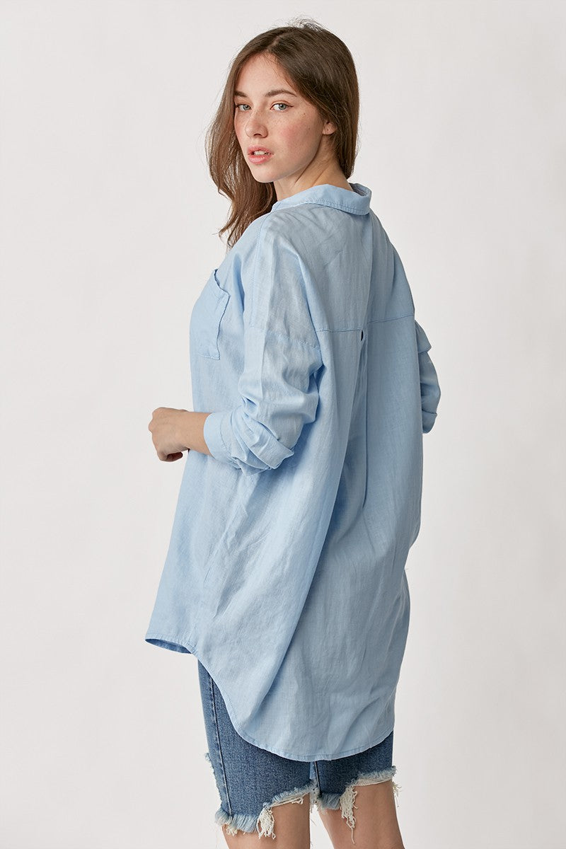 Oversized Popover Linen Shirt in Blue