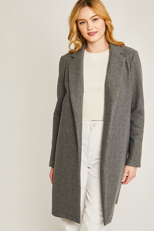 JQ Fleece Long Line Coat in Grey