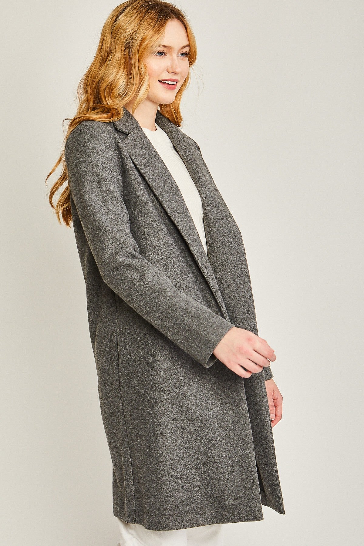 JQ Fleece Long Line Coat in Grey