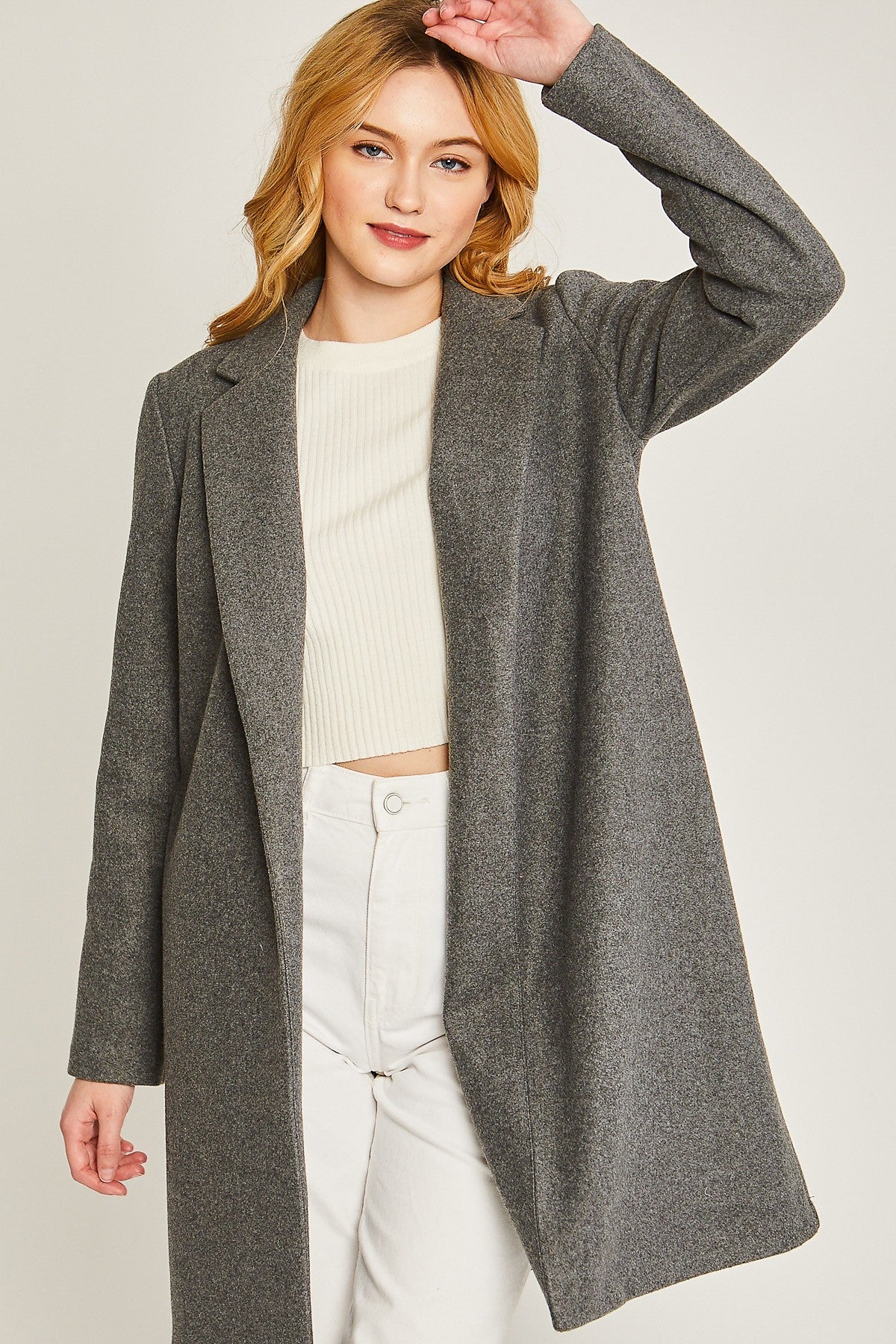 JQ Fleece Long Line Coat in Grey