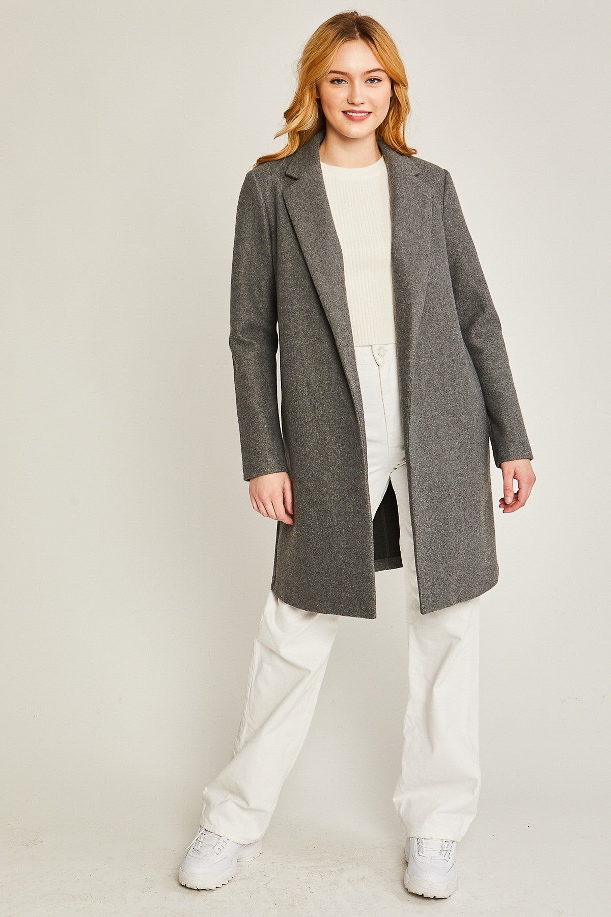 JQ Fleece Long Line Coat in Grey